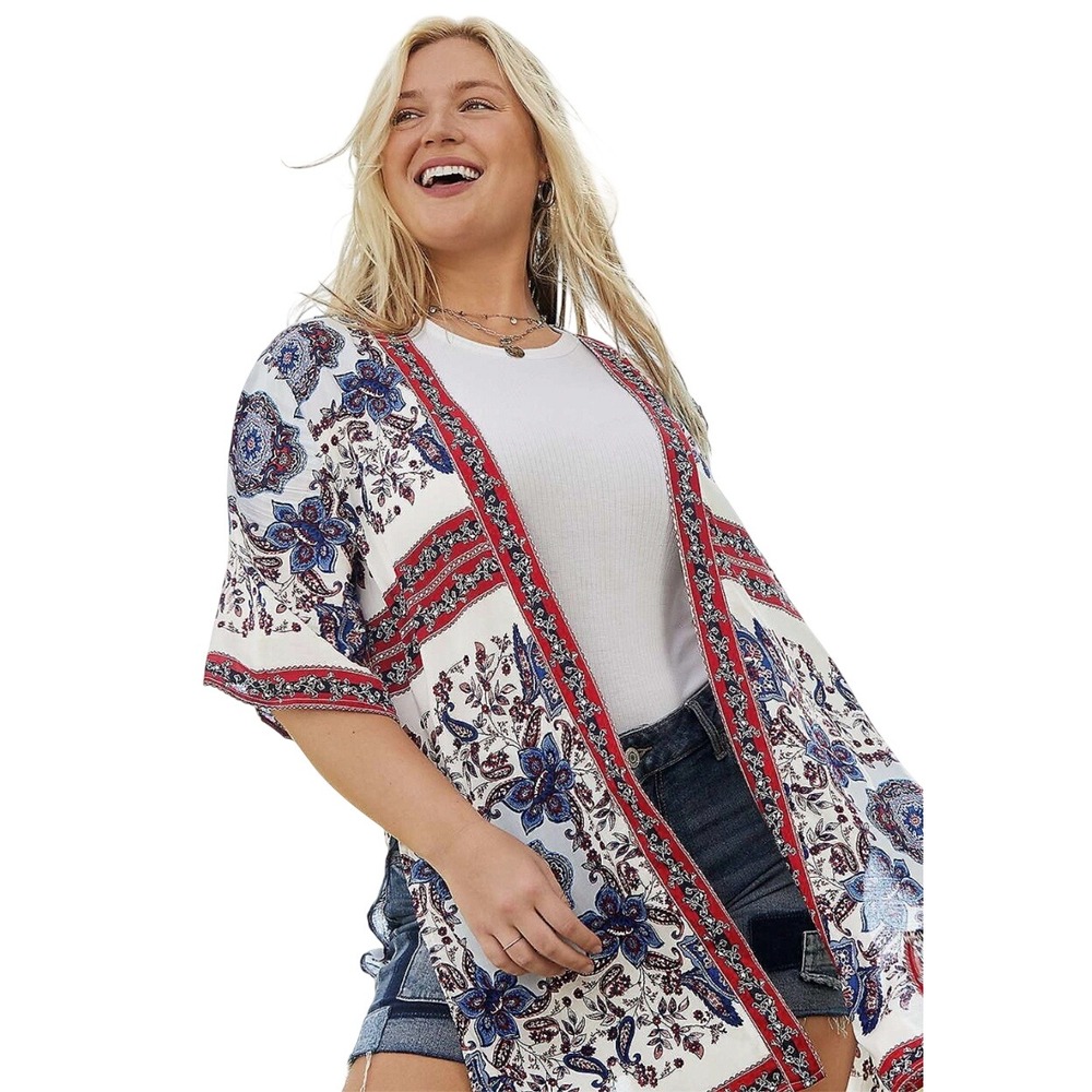 Maurices XXL‎ Americana Kimono Cardigan Paisley Floral Medallion Print Wrap NWT